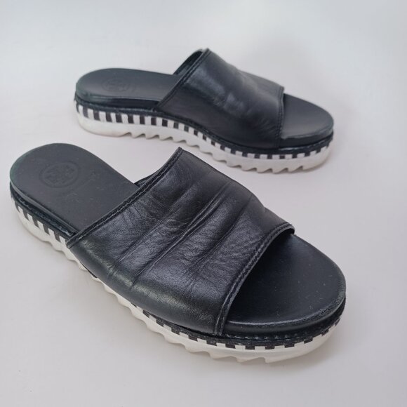 Tory Burch Slides Black Leather Open Toe Sandals Womens 5.5 - Picture 9 of 16